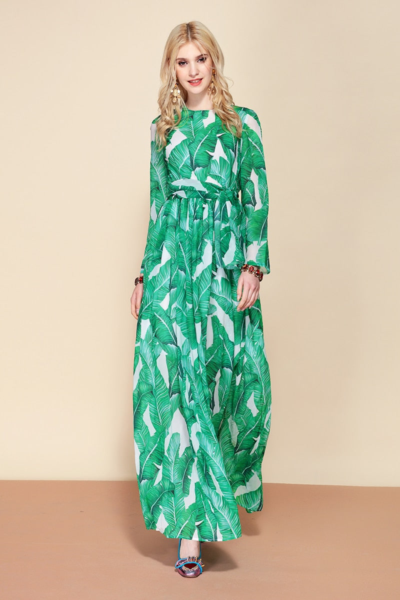 Ladies High Quality Summer Maxi Leaf Floral Dress For All Day Long
