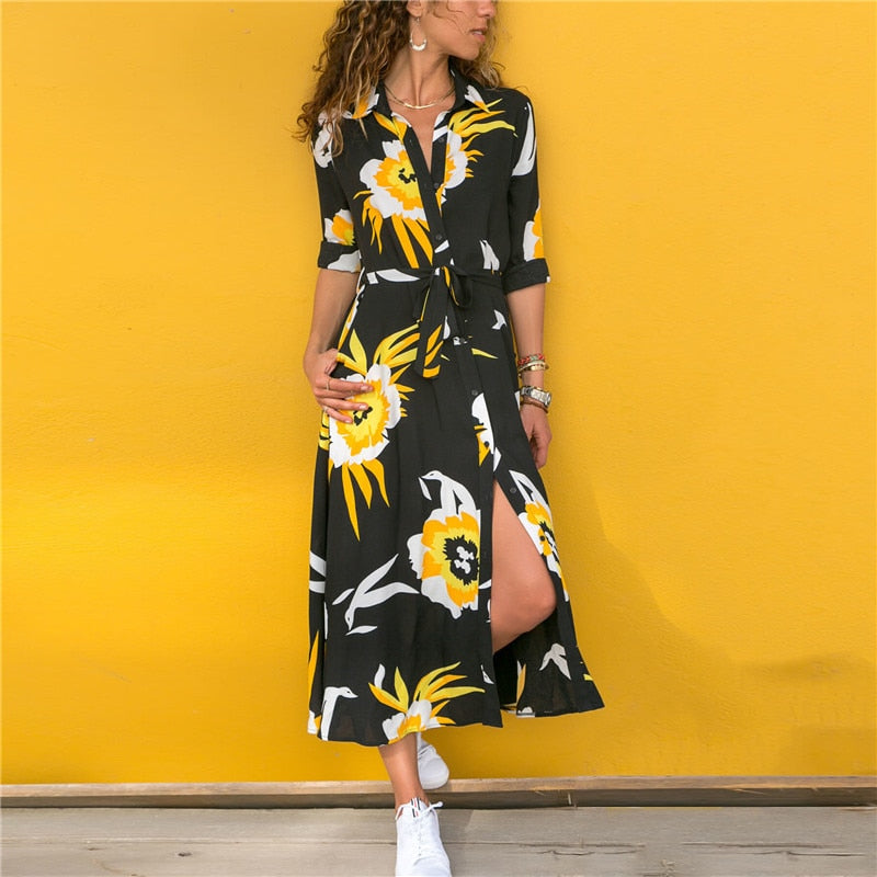 Long Sleeve Maxi Chiffon Beach Boho All Day Long Style