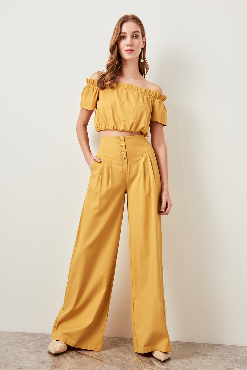 Mustard Button Cuff Pants