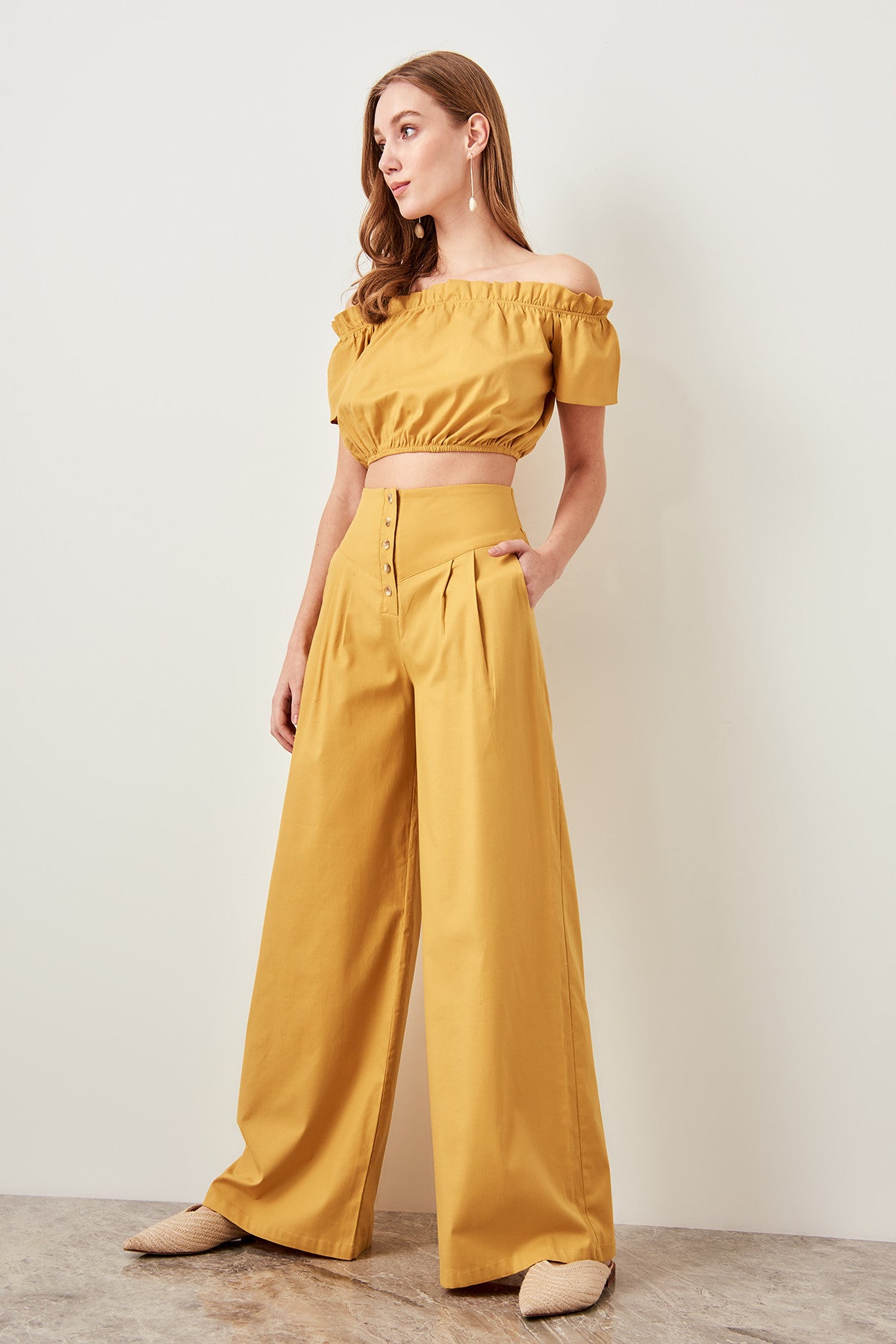 Mustard Button Cuff Pants