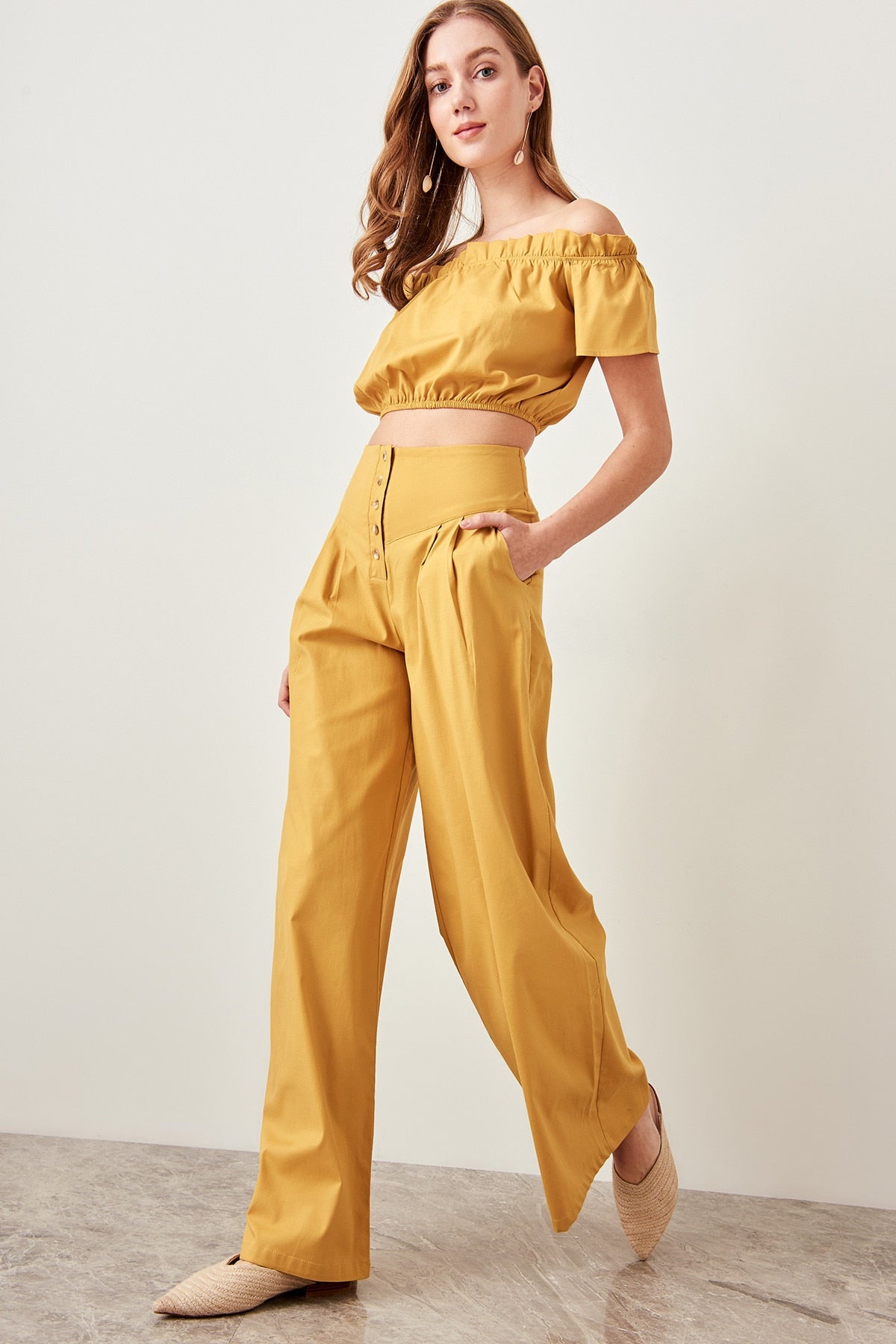 Mustard Button Cuff Pants