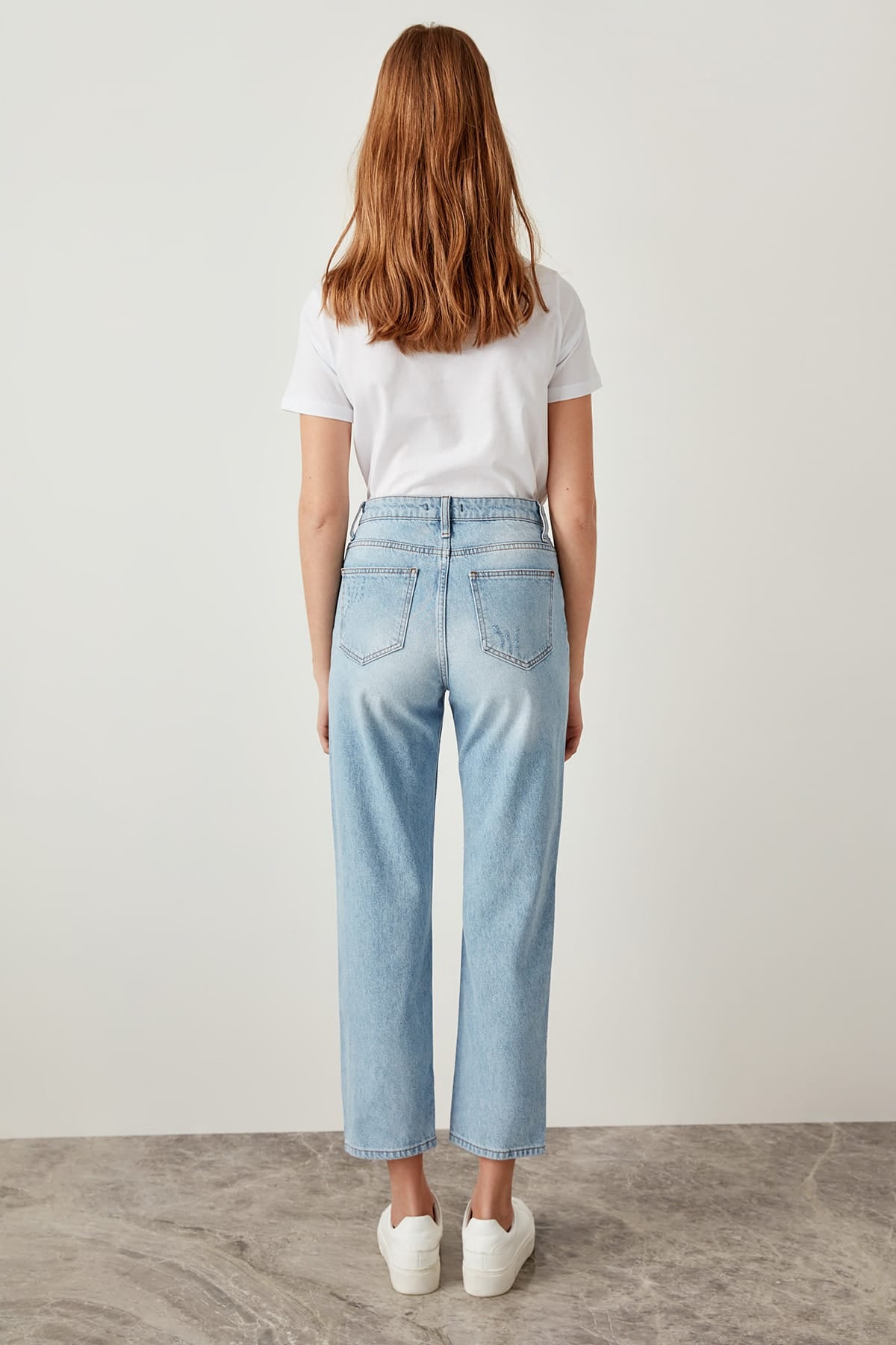 Straight High Waist Ripped Blue Jeans