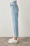 Straight High Waist Ripped Blue Jeans