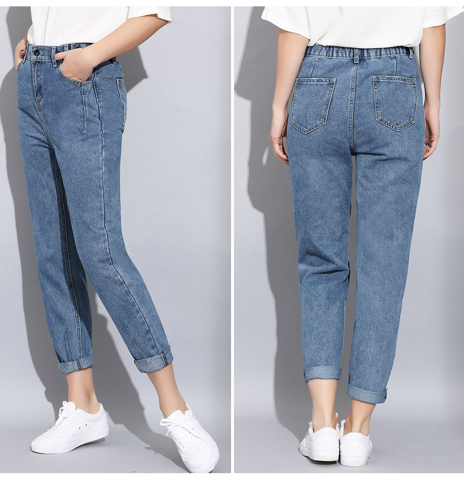 Slim Pencil Boyfriend Jeans High Street Wear Light Blue