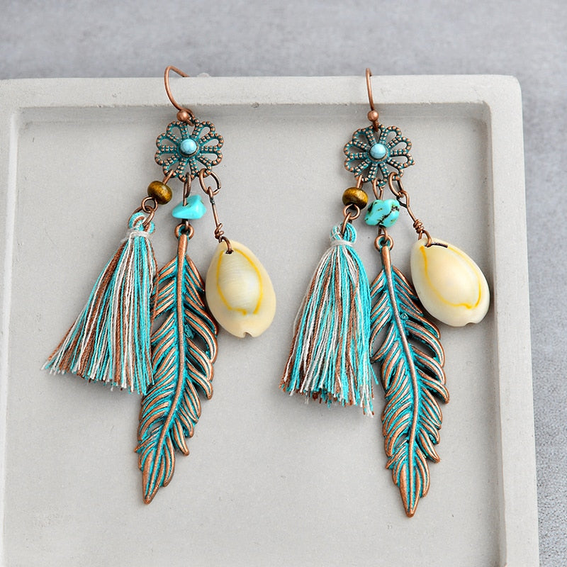 Blue Tassel Flower Drop Down Earring