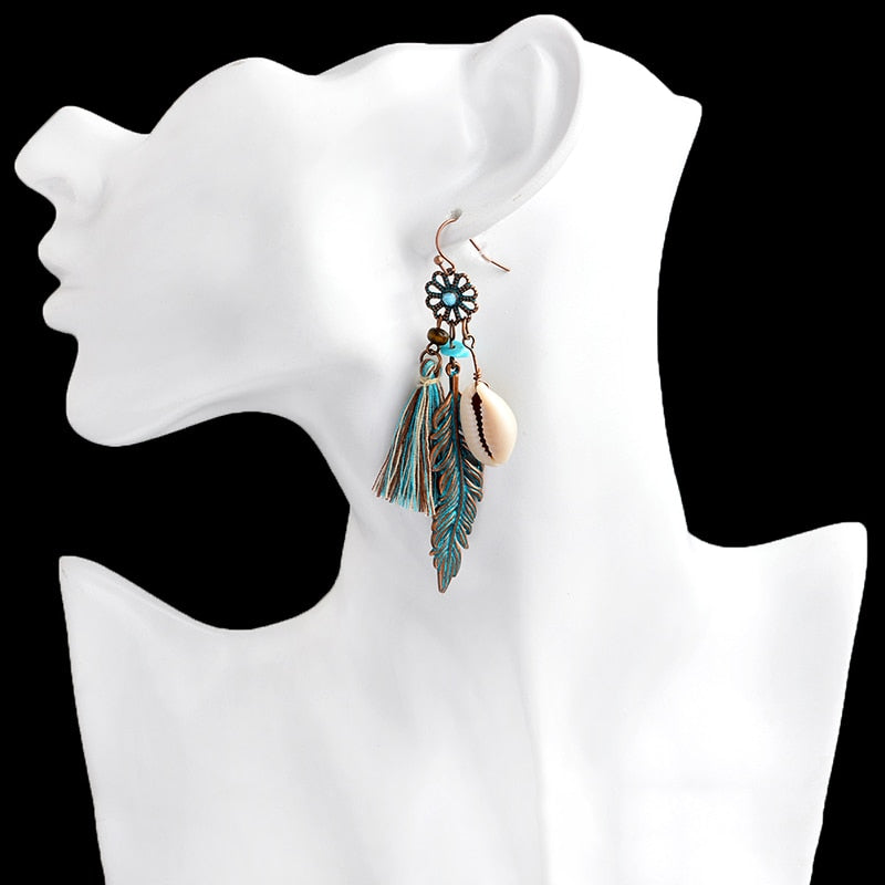 Blue Tassel Flower Drop Down Earring