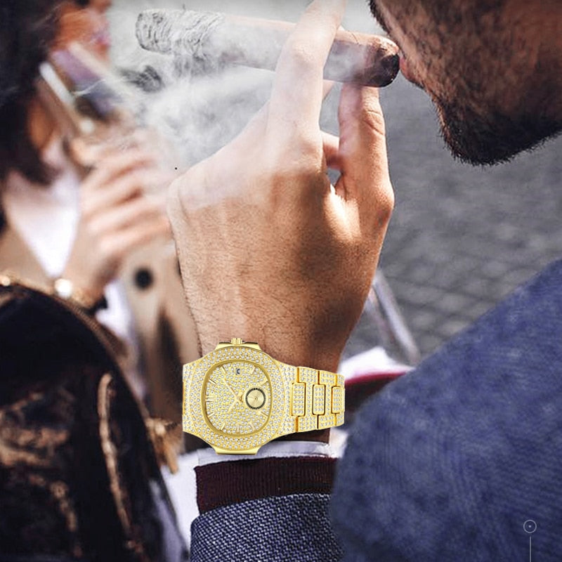Waterproof Stainless Still Zircon Made Luxury 18K Gold Watch