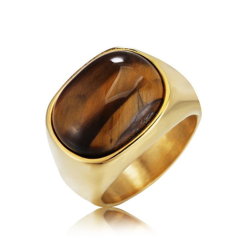 Brown Stone Symbol Solid Stainless Steel Men Ring