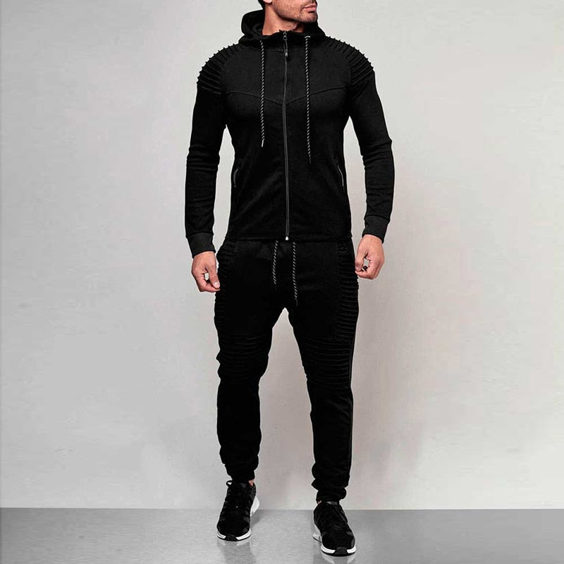 Mens Striped Two Piece Set Hoodie Autumn
