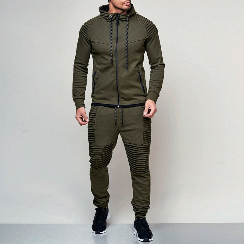 Mens Striped Two Piece Set Hoodie Autumn