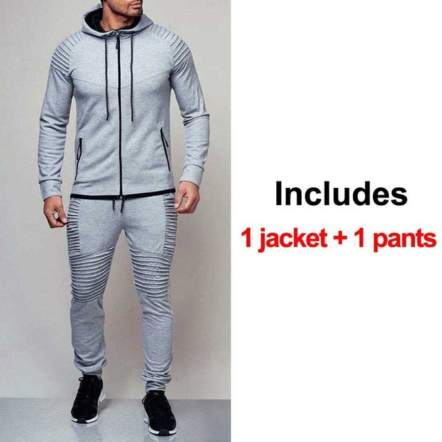 Mens Striped Two Piece Set Hoodie Autumn