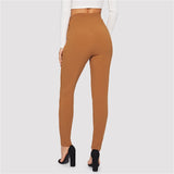 Mid Waist Classic Waist Long Capri Pant Trouser Brown