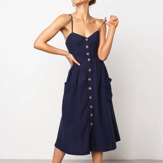 Elegant V Neck Mid Party Leopard Strap Sleeveless Sun Dress