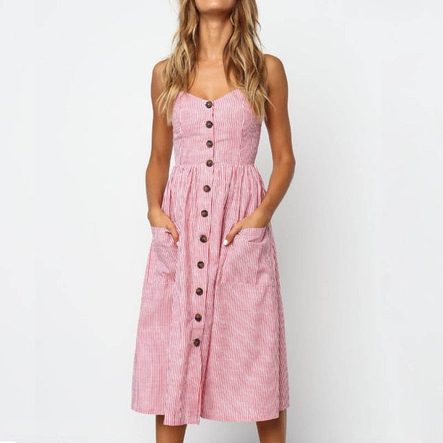 Elegant V Neck Mid Party Leopard Strap Sleeveless Sun Dress