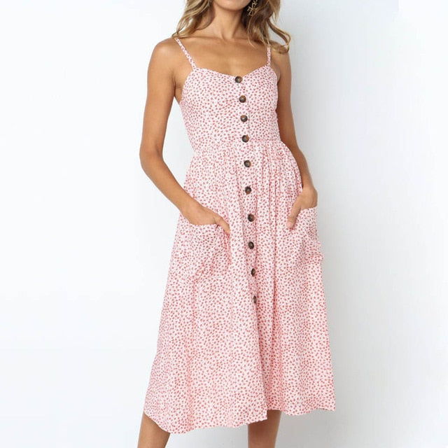 Elegant V Neck Mid Party Leopard Strap Sleeveless Sun Dress