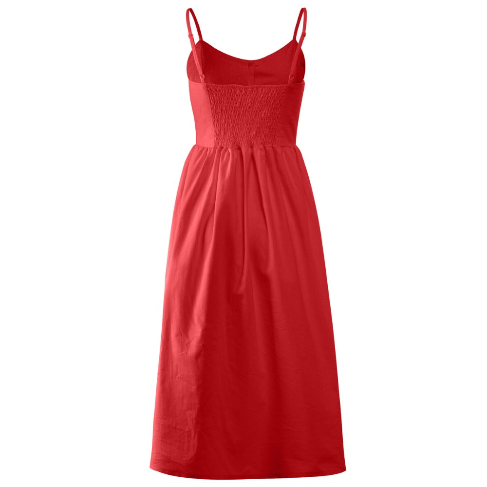 Elegant V Neck Mid Party Leopard Strap Sleeveless Sun Dress