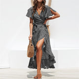 Ruffle Wrap Causal Liliy Floral Boho Style Tye Dye Maxi Dress