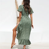Ruffle Wrap Causal Liliy Floral Boho Style Tye Dye Maxi Dress