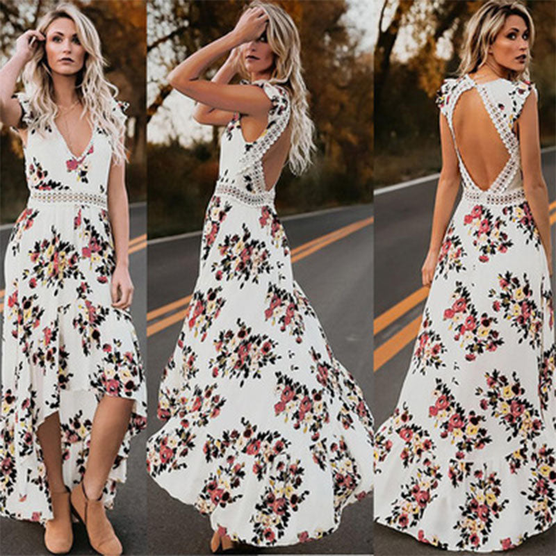 V Neck Sleeveless Floral Boho Maxi Elegant Style Holiday and Sunny day Dress