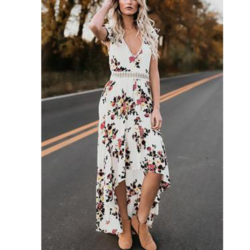 V Neck Sleeveless Floral Boho Maxi Elegant Style Holiday and Sunny day Dress