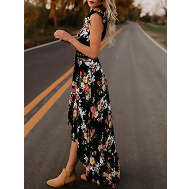V Neck Sleeveless Floral Boho Maxi Elegant Style Holiday and Sunny day Dress