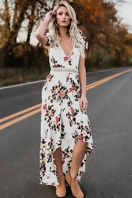 V Neck Sleeveless Floral Boho Maxi Elegant Style Holiday and Sunny day Dress