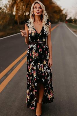 V Neck Sleeveless Floral Boho Maxi Elegant Style Holiday and Sunny day Dress