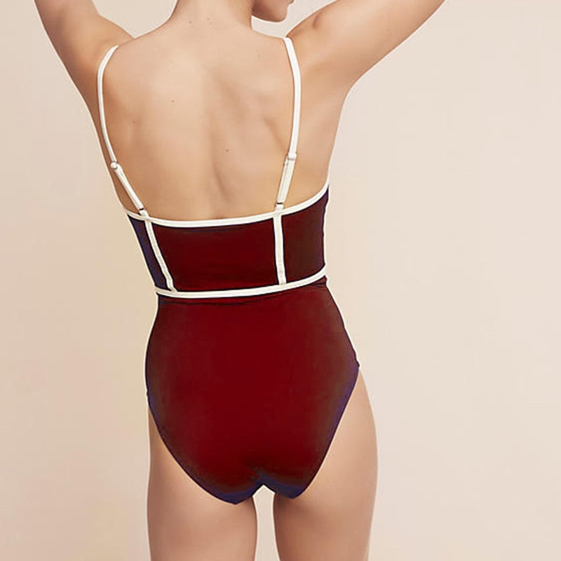 Premium Quality Halter Neck Full Body Blue Color Swimsuit With White Striping