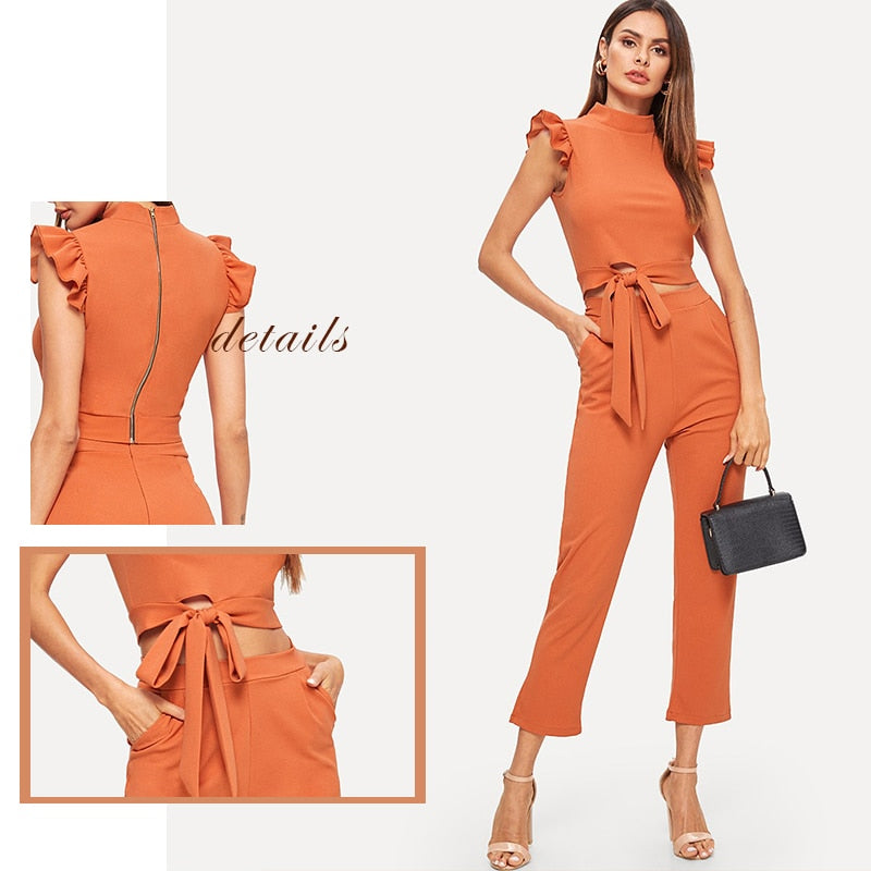 Elegant Full Set Outfit Jumpsuit With Orange Color