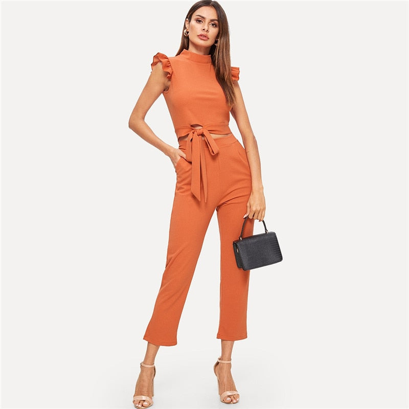 Elegant Full Set Outfit Jumpsuit With Orange Color