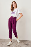 Ladies Plum Arched Lyocell Pants With Belt