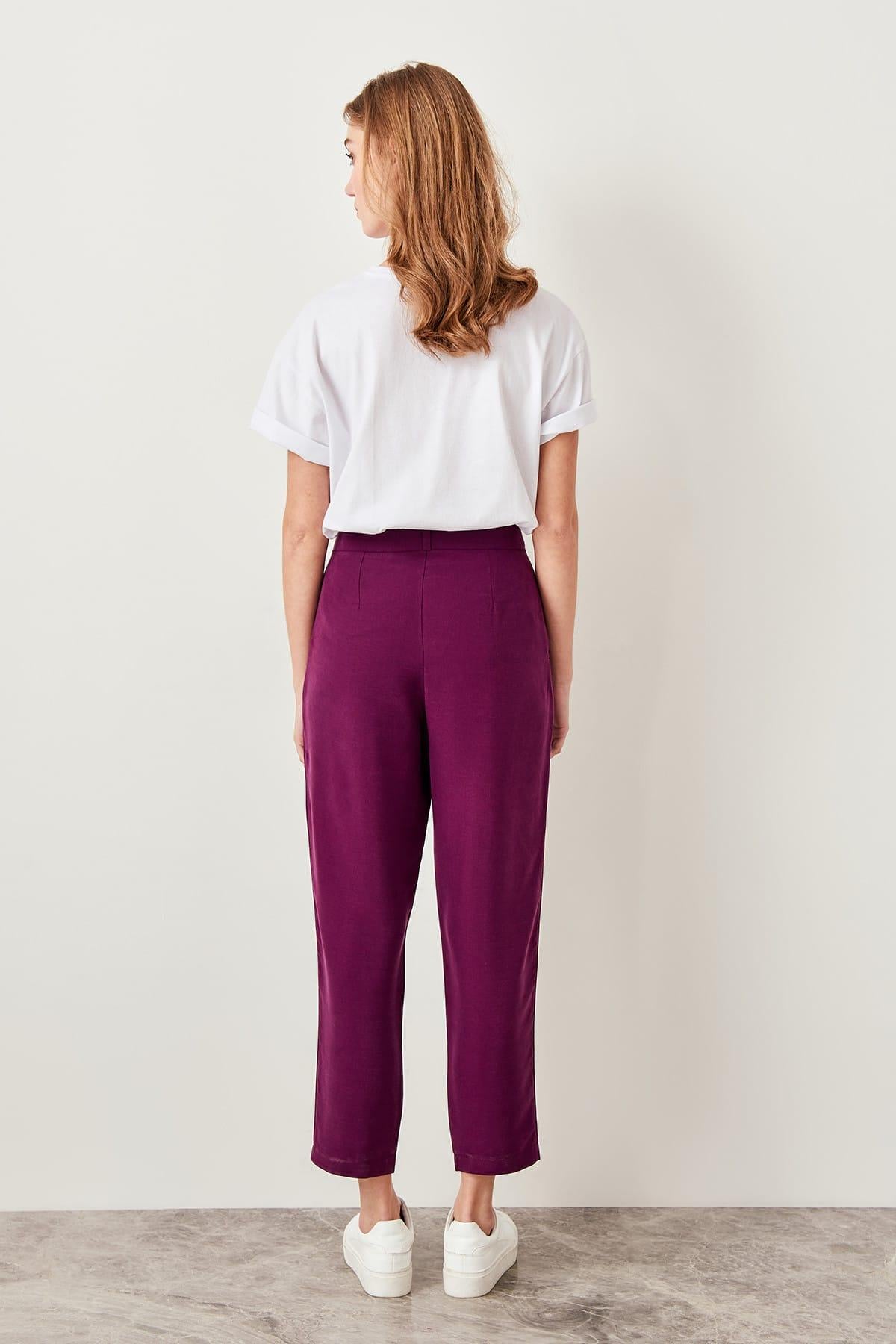 Ladies Plum Arched Lyocell Pants With Belt