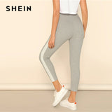 High Waist Sporting Stretchy Workout Leggings Grey Contrast With Side Seam Crop Leggings