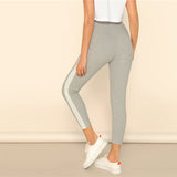 High Waist Sporting Stretchy Workout Leggings Grey Contrast With Side Seam Crop Leggings