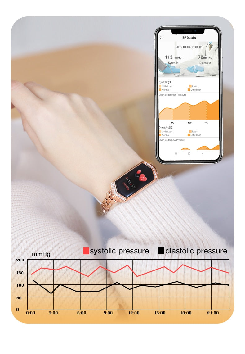 Dual Mood Blood Pressure & Heart Rate Monitoring Ladies  Bluetooth Smartwatch