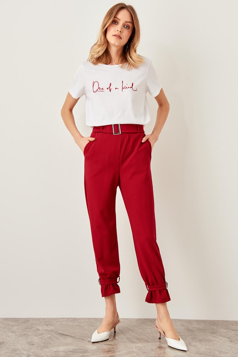 Red Belt Detail Knitted Pants