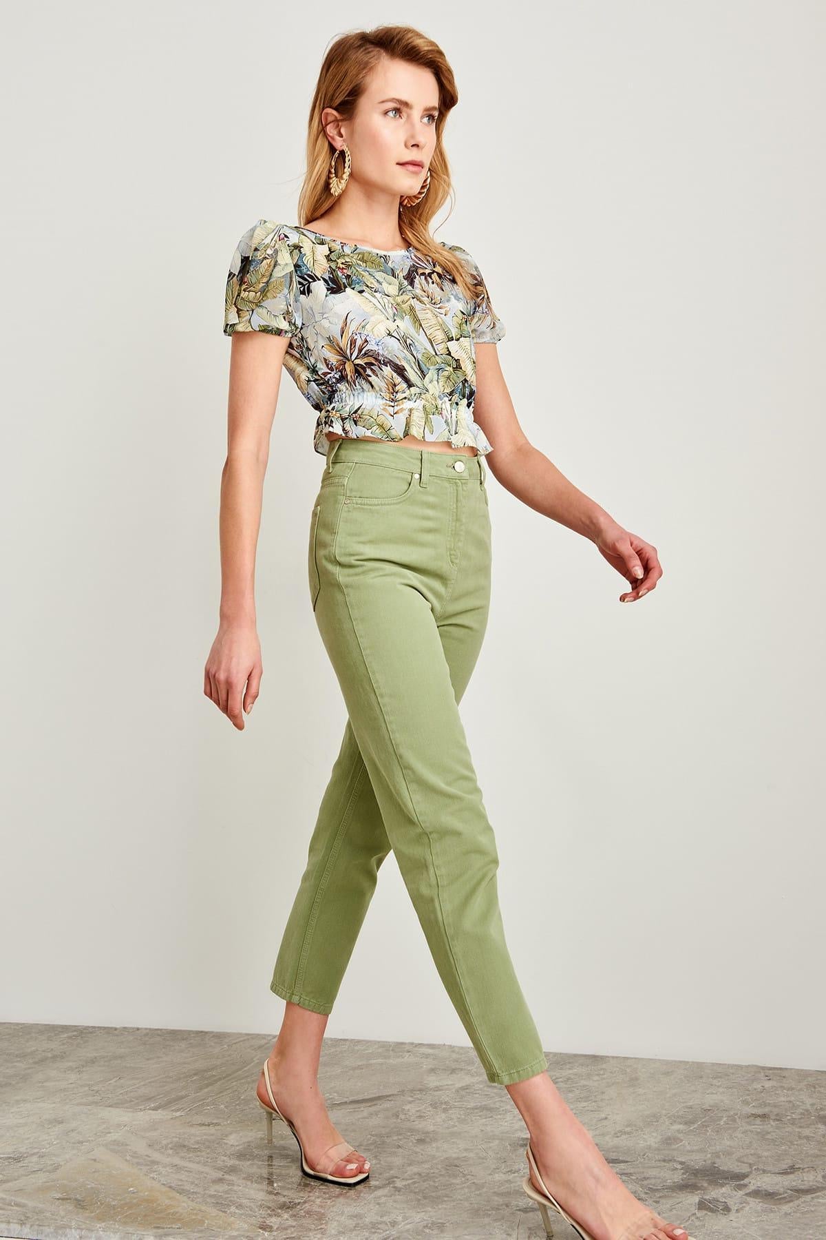 Elegant Khaki High Waist Mom Jeans For Regular Wear To Special Event