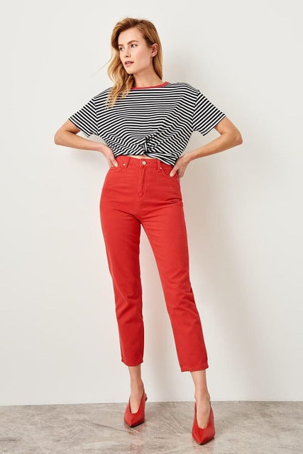 Elegant Khaki High Waist Mom Jeans For Regular Wear To Special Event