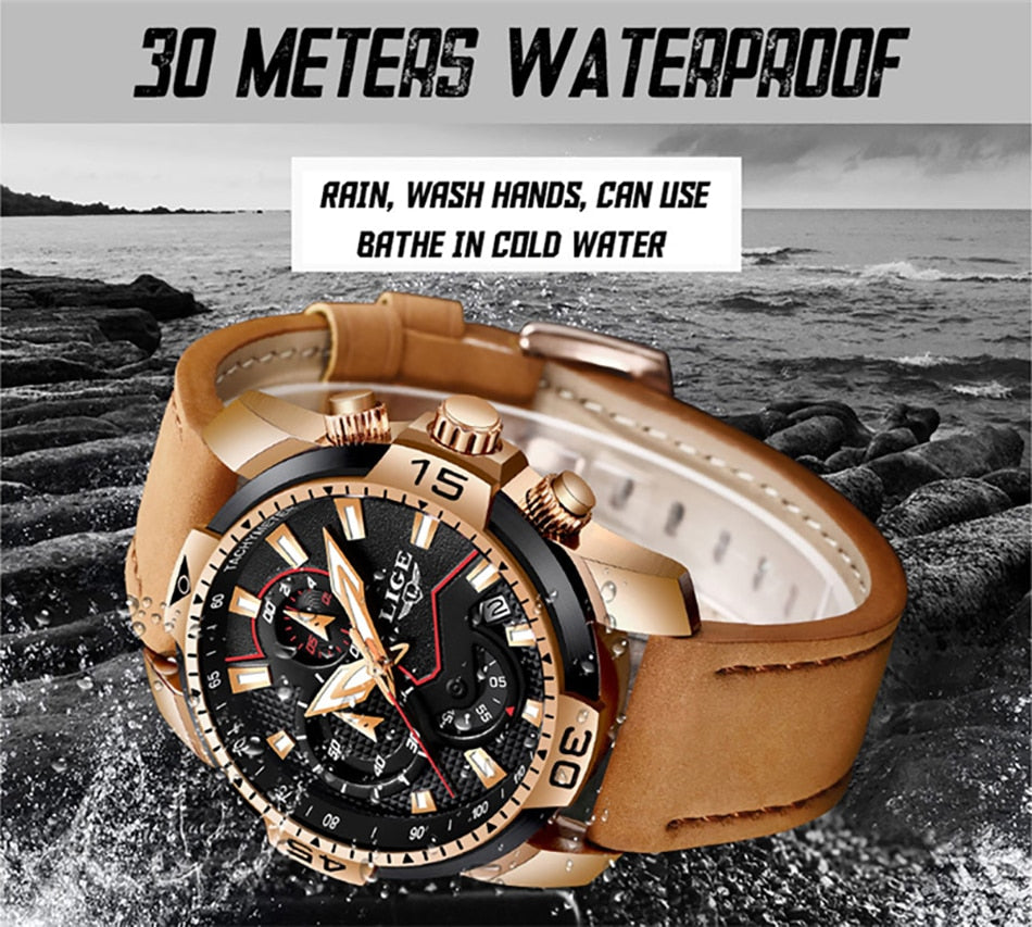 Casual Leather Waterproof Sports Quartz Clock