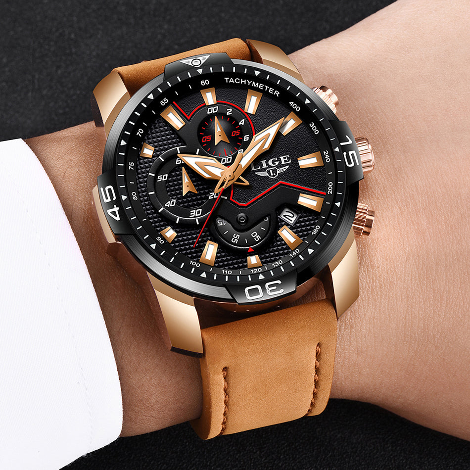 Casual Leather Waterproof Sports Quartz Clock