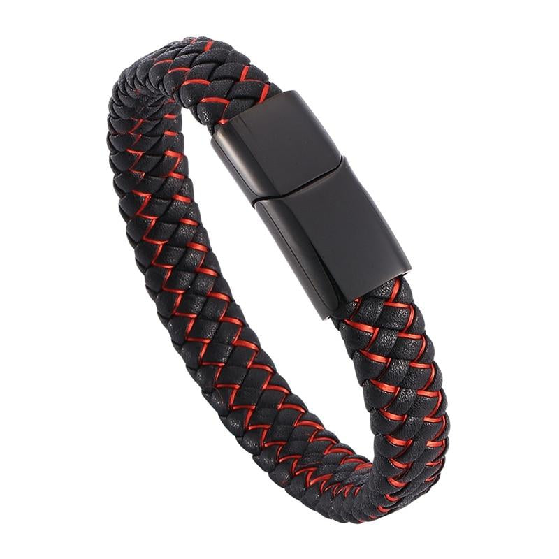 Pure Leather Mens Gorgeous Red &Black Mixed Bracelet
