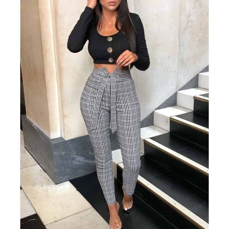 Finest British Style Ladies Grid Belted Casual High Street Pant