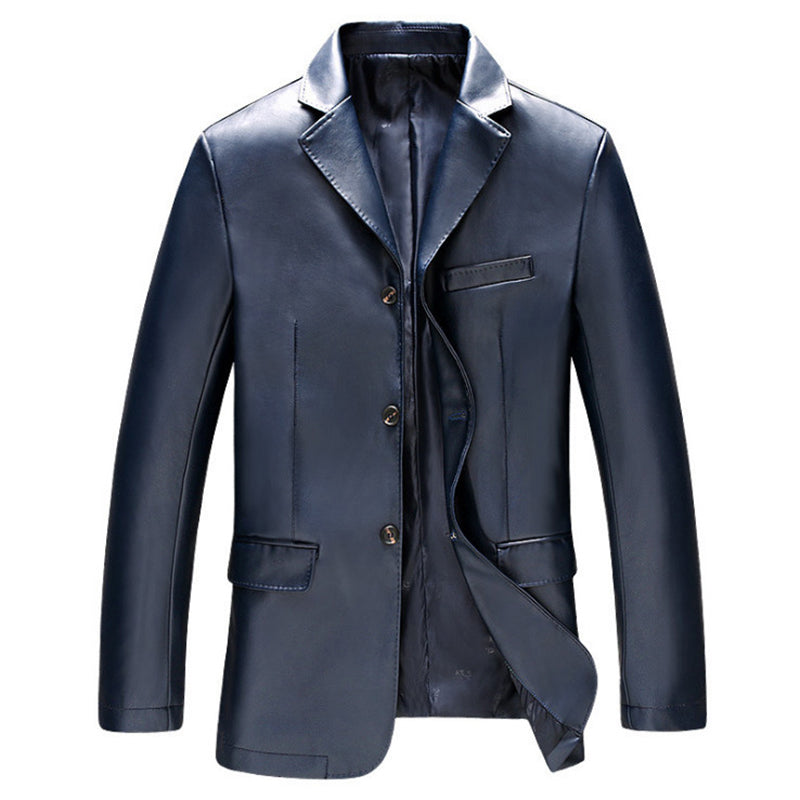 Single Breasted Slim Fit Men Casual Lather Blazer Jacket