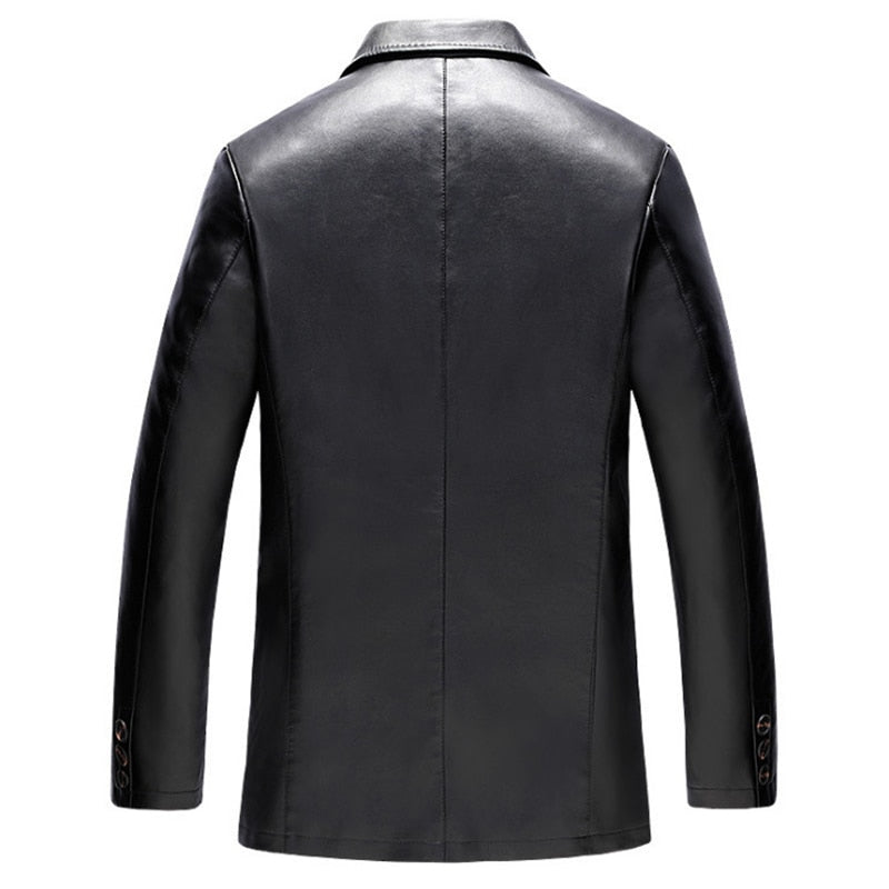 Single Breasted Slim Fit Men Casual Lather Blazer Jacket