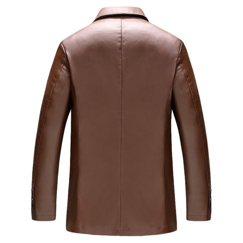 Single Breasted Slim Fit Men Casual Lather Blazer Jacket