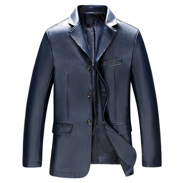 Single Breasted Slim Fit Men Casual Lather Blazer Jacket