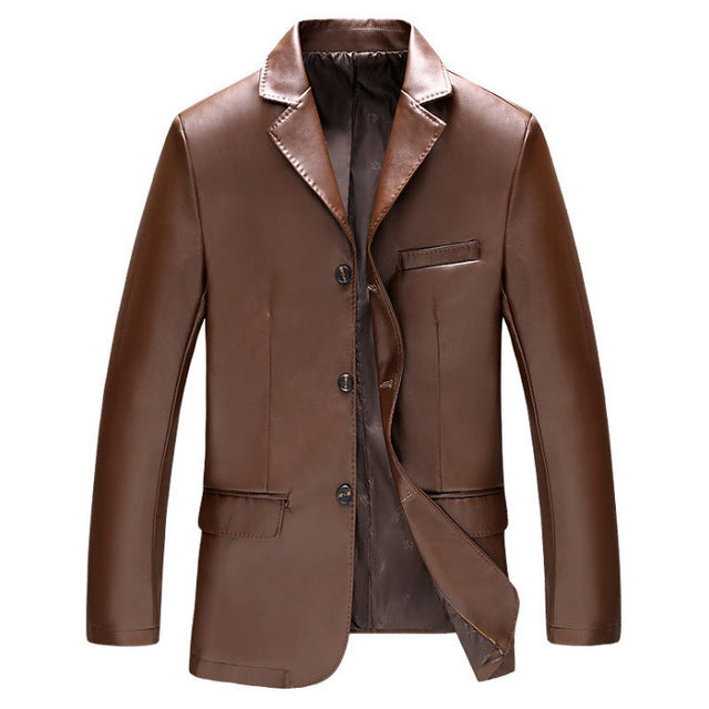 Single Breasted Slim Fit Men Casual Lather Blazer Jacket
