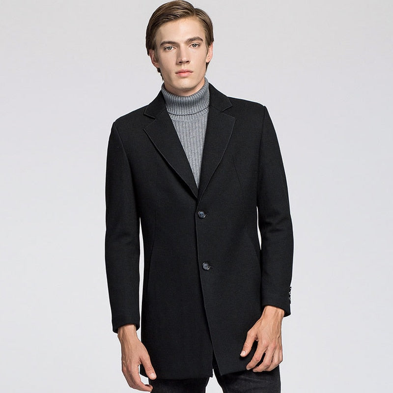 Mens Single Breasted Warmer Woolen Trench Coat