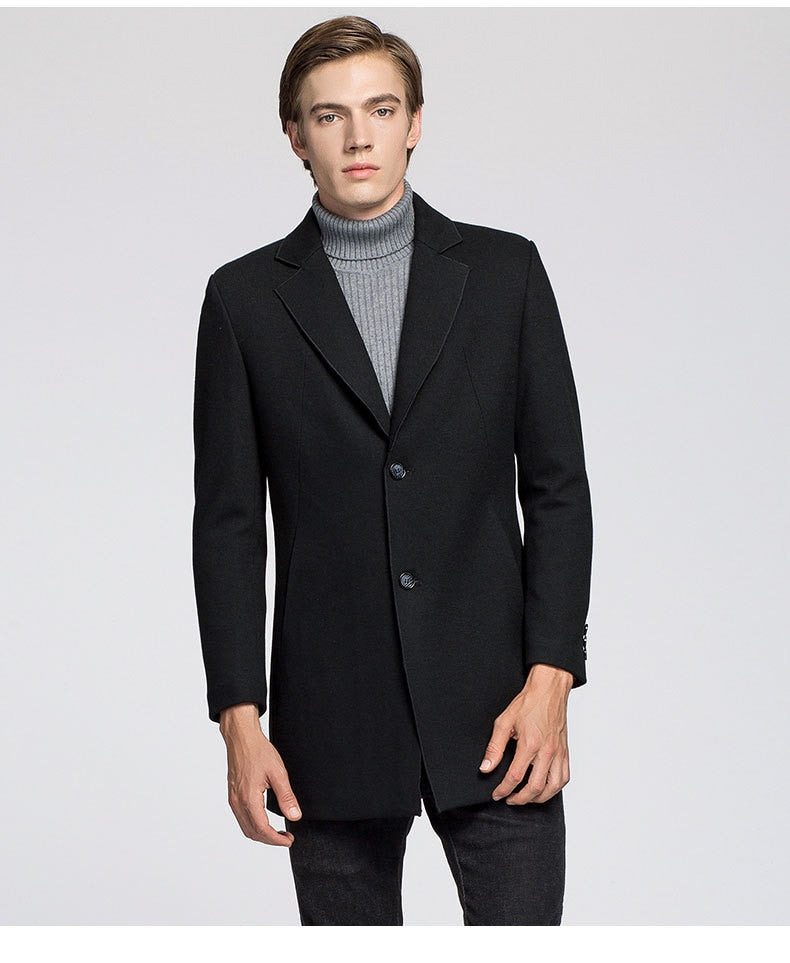 Mens Single Breasted Warmer Woolen Trench Coat