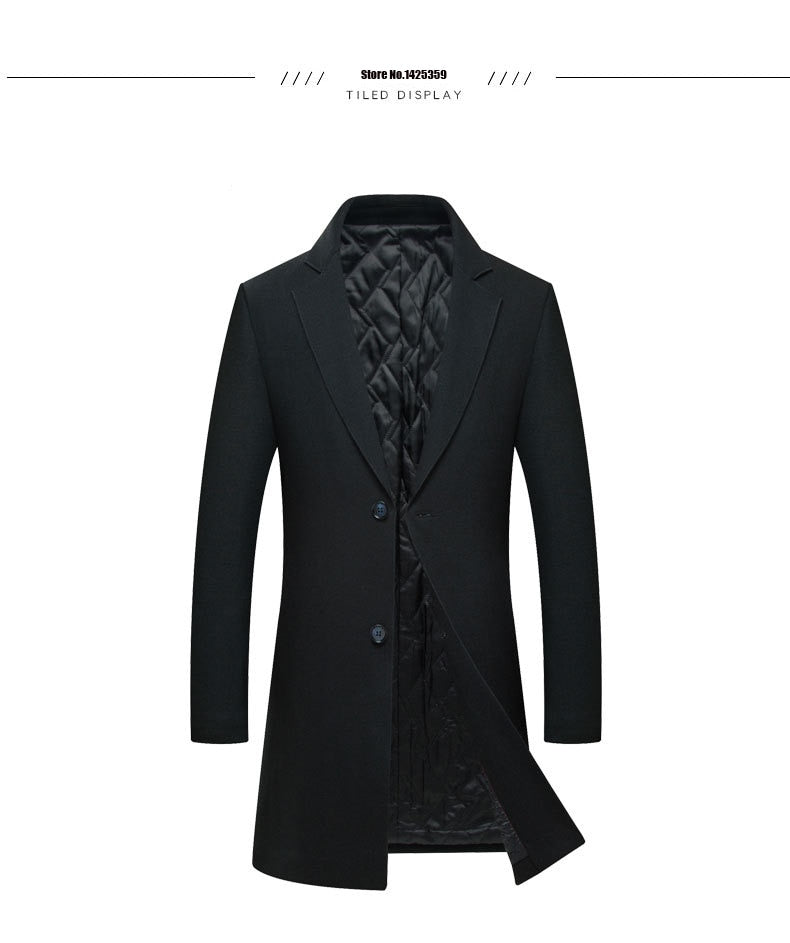 Mens Single Breasted Warmer Woolen Trench Coat